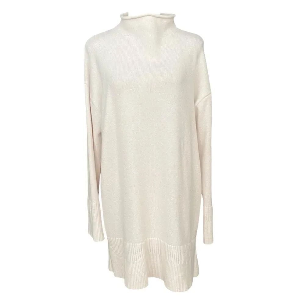 Moth Anthropologie Cream Oversized Turtleneck Long Sleeve Sweater Mini Dress L